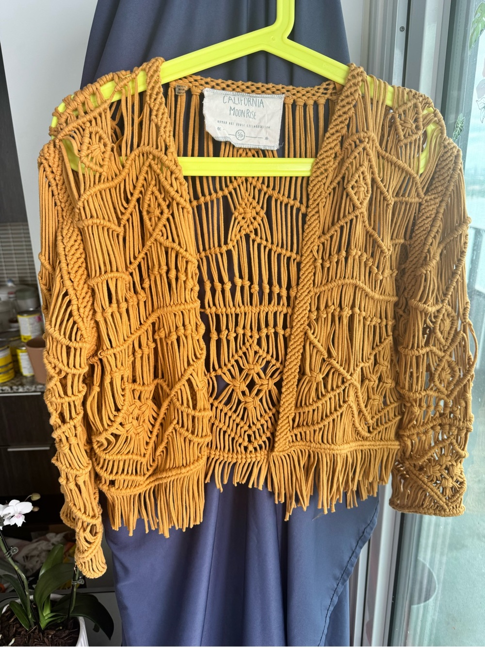 Mustard Macramé Open Cardigan Size S/M